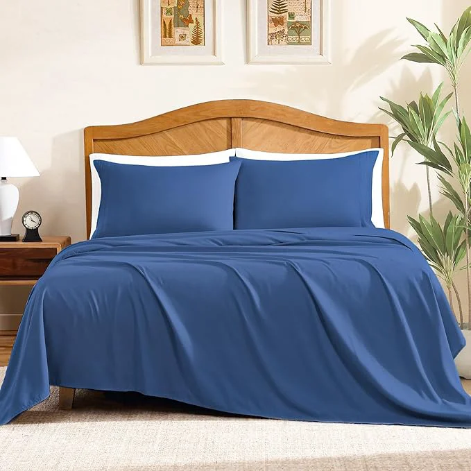 Outstanding ClevaHome Sheet Set King Size 4-Piece Bedding Lightweight amp Super Soft Easy Care Microfiber– Shrinkage amp Fade Resistant Bedding Set with 14 39 39 Deep Pockets Navy Blue Effective