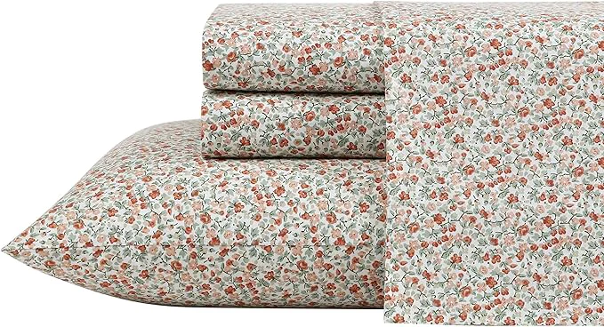 Professional Laura Ashley - Twin Sheets Cotton Percale Bedding Set Lightweight amp Breathable Home Decor Emogene Burnt Orange Twin Excellent