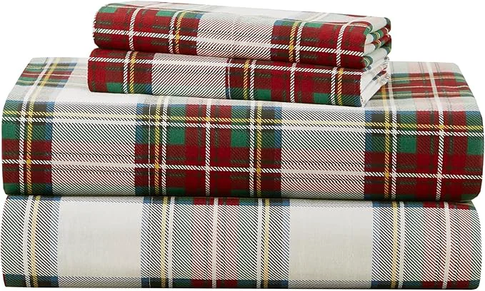 Detailed Comfort Spaces Cotton Sheets Twin Breathable Naturally Cool Cotton Sheets Cotton Bed Sheets with 12 quot Elastic Pocket Fits up to 14 quot Mattress All Seasons Sheet Set Scottish Plaid Red 3 Piece Long-Lasting