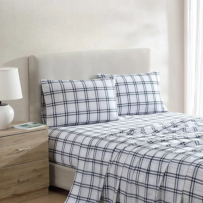 Luxury Nautica - King Bed Sheets Lightweight Cotton Percale Bedding Set with Matching Pillowcases Crisp amp Cool Oeko-Tex Ryan Cove Plaid Blue Original Design