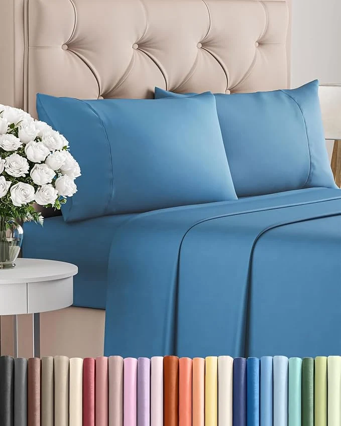 Twin 4 Piece Sheet Set - Comfy Breathable amp Cooling - Ultra-Soft Hotel Luxury Bedding Set with 8-16 Inch Deep Pockets - 1 Flat amp 1 Fitted Sheet amp 2 Pillowcases - Wrinkle amp Easy Care - Denim Blue Environmentally Friendly