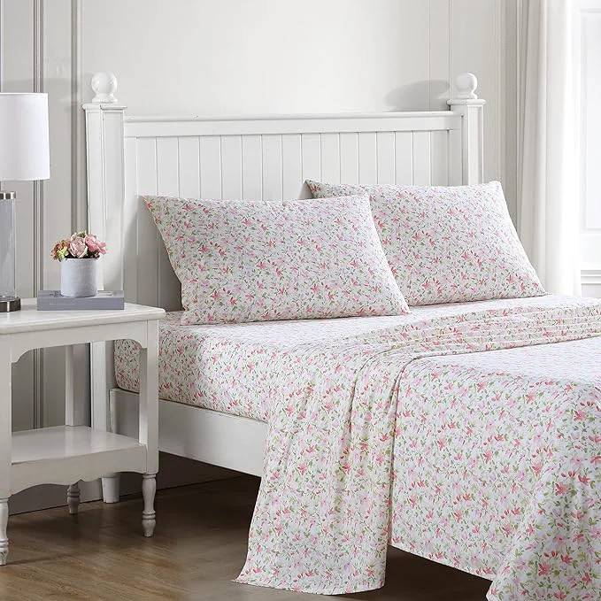 Relaxed Laura Ashley - Full Sheets Cotton Percale Bedding Set Lightweight amp Breathable Home Decor Norella Pink Full Secure