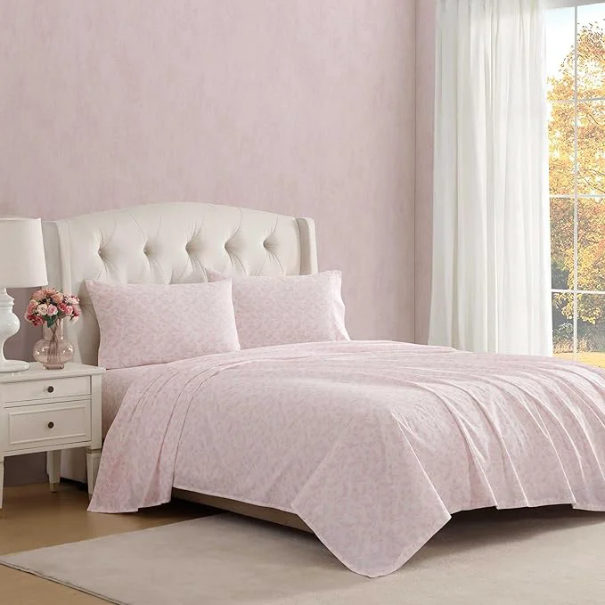 Specialty Laura Ashley - Queen Sheet Set Crisp amp Cool Cotton Percale Bedding with Deep Pockets Lightweight for Year Round Comfort Bed Sheets with Matching Pillowcases Antoinette Pink Eco-Friendly