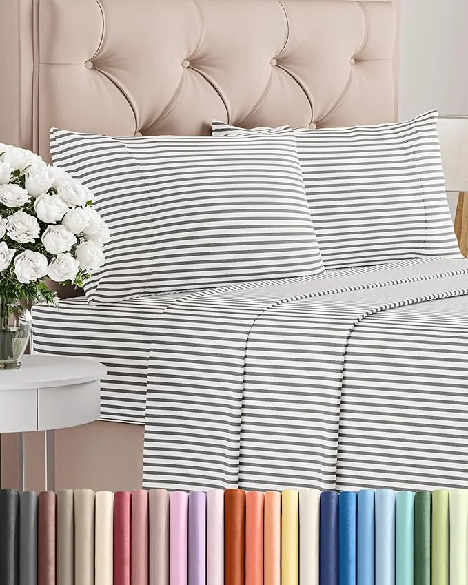 Advanced Twin 4 Piece Sheet Set - Comfy Breathable amp Cooling - Soft Hotel Luxury Bedding Set with 8-16 Inch Deep Pockets - 1 Flat amp 1 Fitted Sheet amp 2 Pillowcases - Wrinkle amp Easy Care - Grey Stripes 2 Responsible