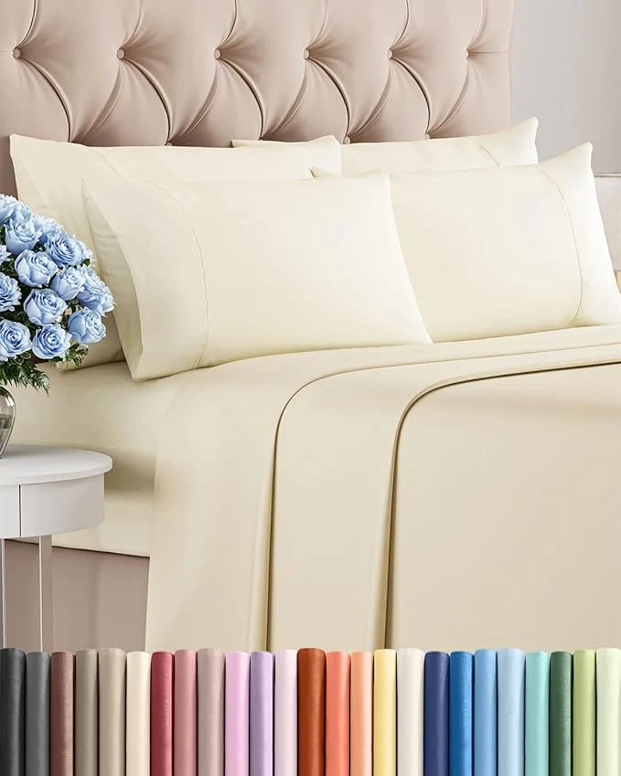 Fast Full 6 Piece Sheet Set - Comfy Breathable amp Cooling - Ultra-Soft Hotel Luxury Bedding Set with 8-16 Inch Deep Pockets - 1 Flat amp 1 Fitted Sheet amp 4 Pillowcases - Wrinkle amp Easy Care - Off White Flexible