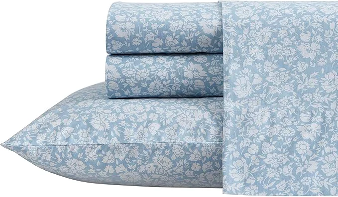Refined Laura Ashley - Full Sheets Cotton Percale Bedding Set Lightweight amp Breathable Home Decor Heirloom Ditzy Blue Full Optimized