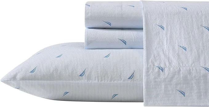 Reliable Nautica - Twin Sheets Cotton Percale Bedding Set Fully Elasticized I Dorm Essentials Boat Stripe Pale Blue Twin Solid