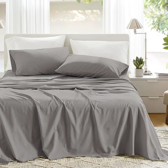 Reliable Comfort Spaces Cotton Sheets Full Breathable amp Ultra Soft Cotton Sheets Naturally Cool Cotton Bed Sheets with 14 quot Elastic Pocket Fits up to 16 quot Mattress All Season Sheet Set Dark Gray 4 Piece Responsible