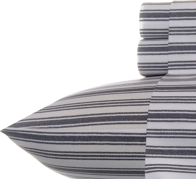 Excellent Nautica - Queen Size Sheet Set Crisp amp Tailored Cooling Sheets with a Smooth Cotton Percale Lightweight Feel - Bed Sheets with Matching Pillowcases amp Fitted Sheet Coleridge Stripe Charcoal Exclusive