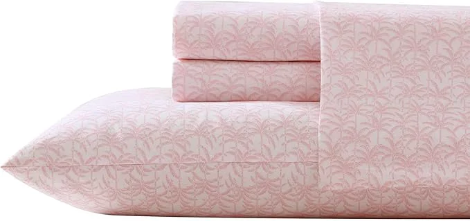 Elite Tommy Bahama - Queen Sheets Organic Cotton Coastal Bedding Set Softens with Each Wash 200 Thread Count Lovely Palms Pink Queen Clean