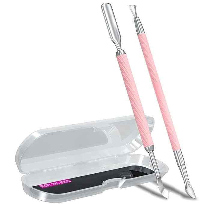 Optimized 2PCS Metal Pink Cuticle Pusher and Scraper Nail Trimmer Cutter Stainless Steel Fashionable