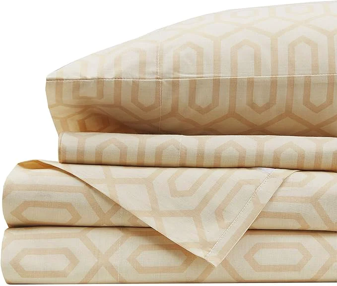 Convenient Comfort Spaces Cotton Sheet Set Breathable Lightweight Soft with 14 quot Elastic Pocket Fits up to 16 quot Mattress All Season Cozy Bedding Matching Pillow Case Queen Diamond Tan 4 Piece Outstanding