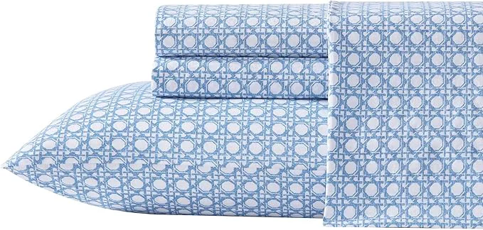 Powerful Tommy Bahama - King Size Sheet Set Cotton Percale Bedding with a Crisp amp Cool Feel Bed Sheets with Matching Fitted Sheet amp Pillowcases Bahama Isle Blue Soft
