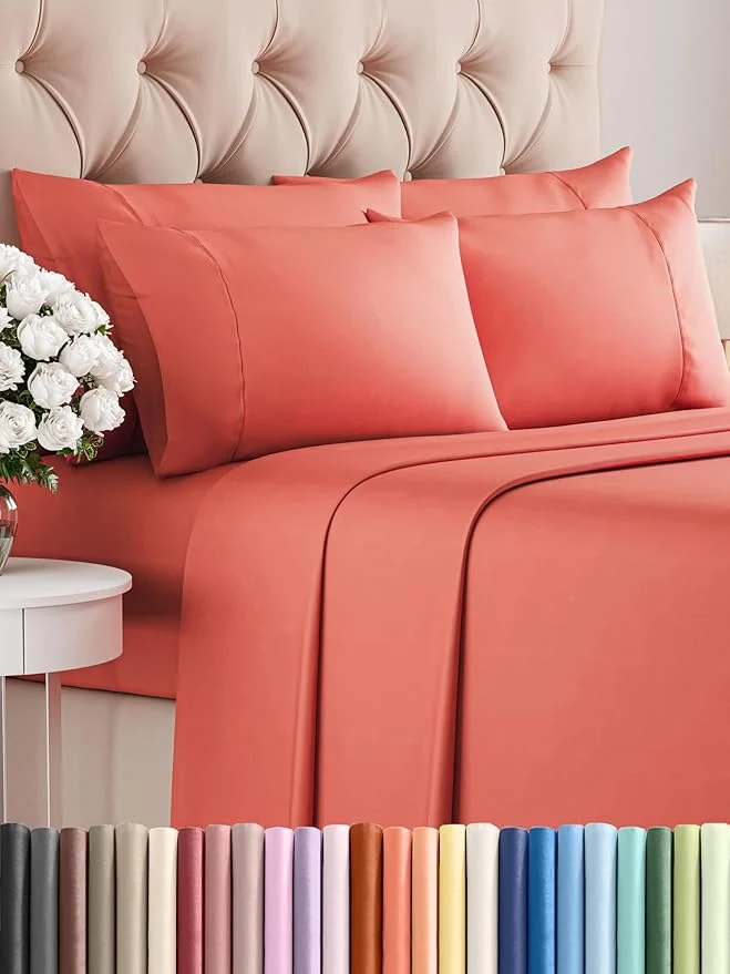 Exclusive King 6 Piece Sheet Set - Comfy Breathable amp Cooling - Ultra Soft Hotel Luxury Bedding Set with 8-16 Inch Deep Pockets - 1 Flat amp 1 Fitted Sheet amp 4 Pillowcases - Cozy Wrinkle amp Easy Care - Coral User-Friendly