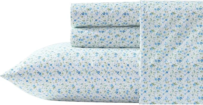 Classic Laura Ashley - Queen Sheet Set Crisp amp Cool Cotton Percale Bedding with Deep Pockets Lightweight for Year Round Comfort Bed Sheets with Matching Pillowcases Evie Blue Green