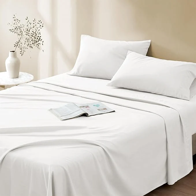 Innovative Comfort Spaces Cotton Sheet Set Breathable Lightweight Soft with 14 quot Elastic Pocket Fits up to 16 quot Mattress All Season Cozy Bedding Matching Pillow Case Full White 4 Piece Advanced