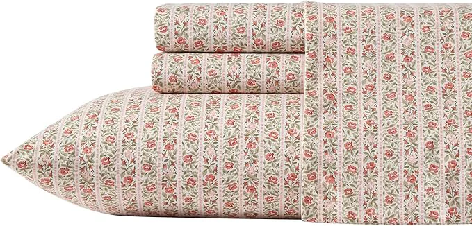 Unique Laura Ashley - King Sheets Cotton Percale Bedding Set Lightweight amp Breathable Home Decor Oeko-Tex Marta Stripe Pink King Solid