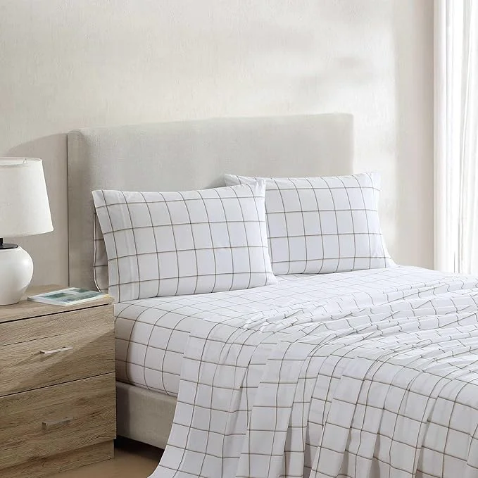 Enhanced Nautica - Full Bed Sheets Lightweight Cotton Percale Bedding Set with Matching Pillowcases Crisp amp Cool Oeko-Tex Plot Beige High-Grade