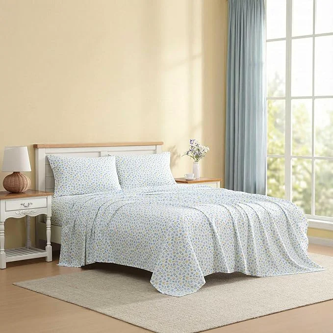 Long-Lasting Laura Ashley - Twin XL Sheet Set Crisp amp Cool Cotton Percale Bedding for Year Round Comfort Deep Pocket Bed Sheets with Matching Pillowcase Ditsy Doodle Blue Enhanced