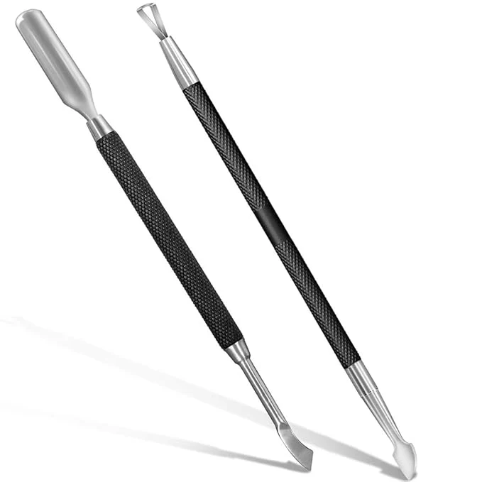Practical 2PCS Metal Black Cuticle Pusher and Cutter Remover Salon Quality Stainless World-Class
