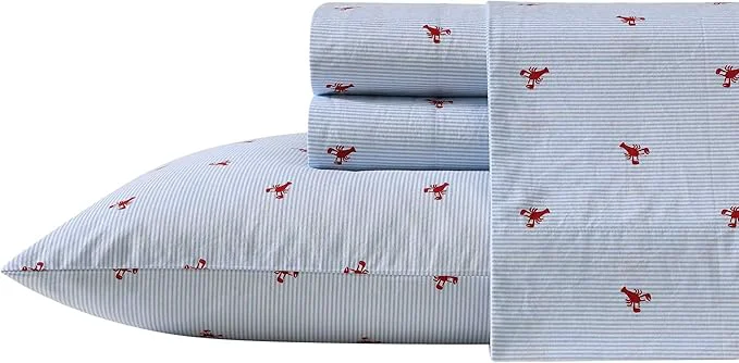 Fine Nautica - Queen Sheets Cotton Percale Bedding Set Casual Home Decor Lobster Walk Red Queen Practical
