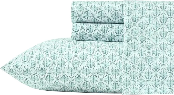 Top-Quality Tommy Bahama - Queen Size Sheet Set Cotton Percale Bedding with a Crisp amp Cool Feel Bed Sheets with Matching Fitted Sheet amp Pillowcases Coastal Batik Green Crafted