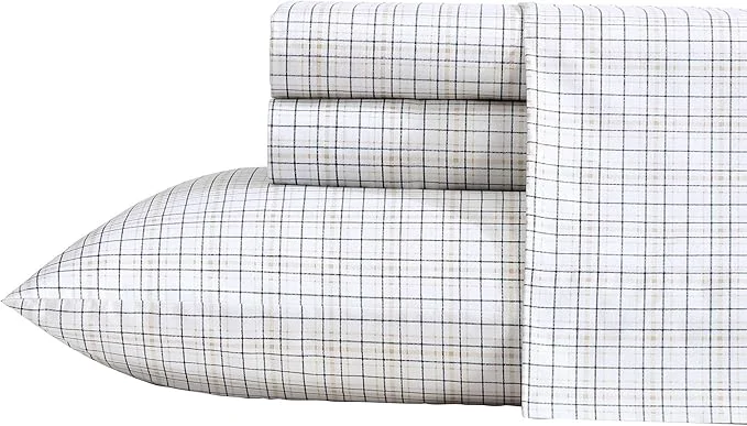 Smart Nautica - Full Sheets Premium Cotton Percale Bedding Set Plaid Bedding Set Oeko-Tex Malor Plaid Blue Full Secure