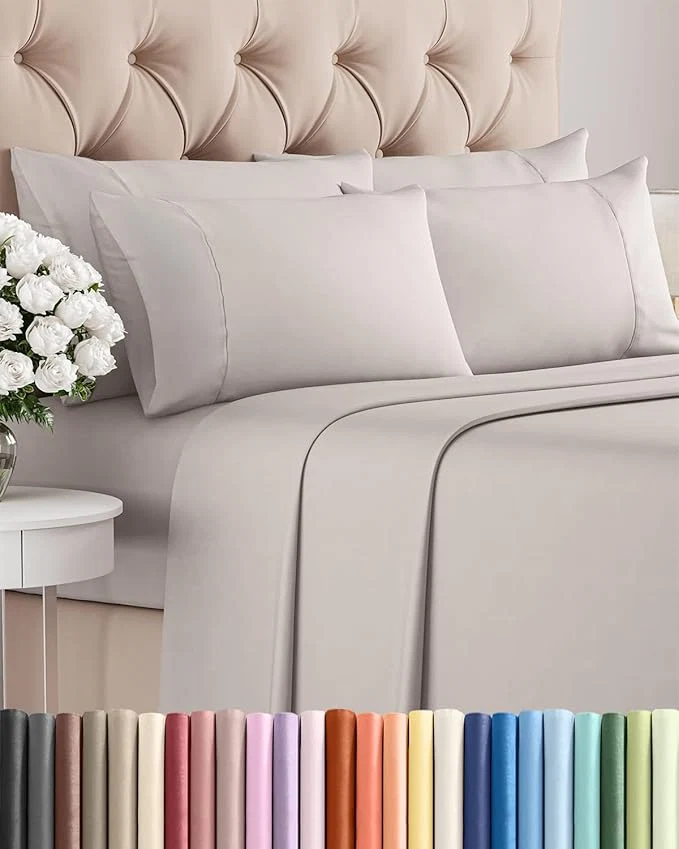 Reusable King 6 Piece Sheet Set - Comfy Breathable amp Cooling - Ultra-Soft Hotel Luxury Bedding Set with 8-16 Inch Deep Pockets - 1 Flat amp 1 Fitted Sheet amp 4 Pillowcases - Wrinkle amp Easy Care - Light Grey Dependable