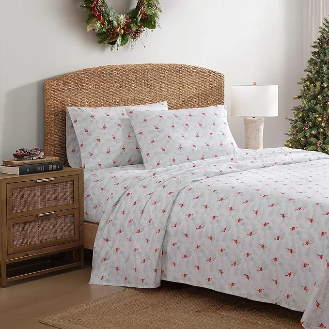 Stylish Tommy Bahama - King Size Sheet Set Crisp amp Cool Cotton Percale Bedding with a Smooth Lightweight Feel 4 Piece Holiday Bed Sheets with Matching Pillowcases Flamingo Santa Red Premium Material