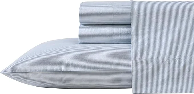 Powerful Nautica - Full Sheet Set Cotton Percale Bedding Set Crisp amp Cool Lightweight amp Breathable Penny Pinstripe Blue Full Fashionable