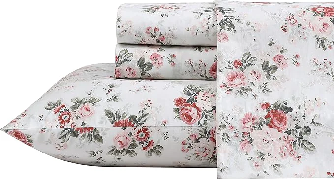 Detailed Laura Ashley - Twin Sheets Cotton Percale Bedding Set Lightweight amp Breathable Home Decor Ashfield Pink Twin Secure