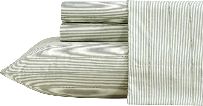 Responsible Nautica - Full Size Sheets Set Crisp amp Tailored Floral Bedding with a Smooth Cotton Percale Bed Sheets with Matching Pillowcases amp Fitted Sheet Ellipse Stripe Green Relaxed