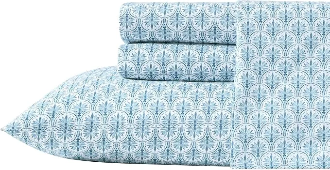 Exclusive Tommy Bahama - King Sheet Set Super Soft Cotton Percale Bedding with Matching Shams Tropical Bedding Set Oeko-Tex Coastal Batik Blue King Reusable