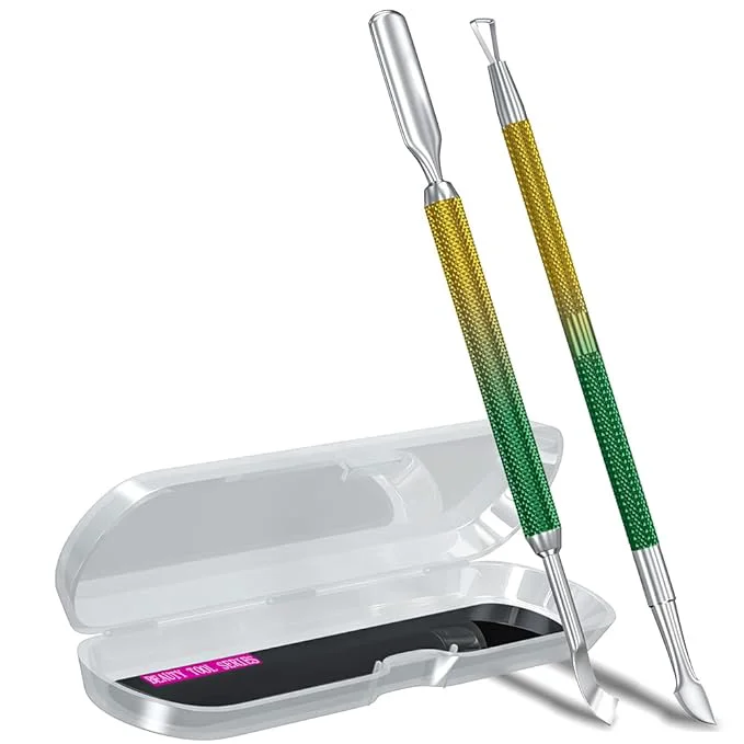 Relaxed 2PCS Metal Yellow-Green Gradient Cuticle Pusher and Cutter Remover Salon Original