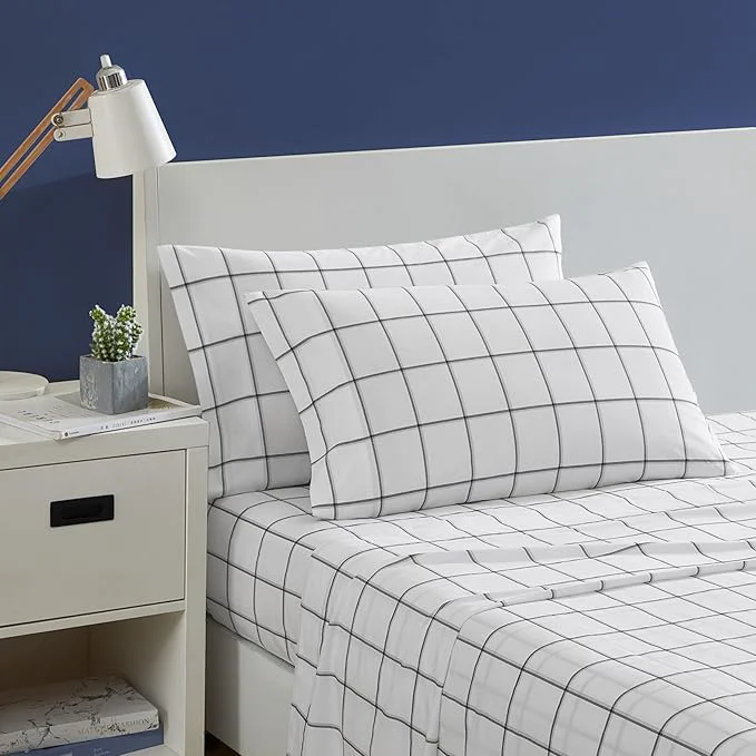 World-Class Nautica- King Sheet Set Cotton Percale Bedding Set Crisp amp Cool Lightweight amp Breathable Plot Black King