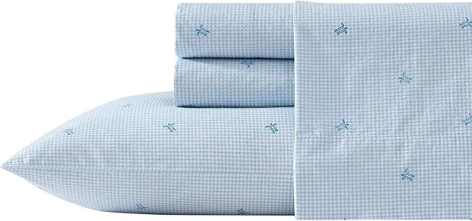Reliable Laura Ashley - Queen Sheets Cotton Percale Bedding Set Lightweight amp Breathable Home Decor Turtle Gingham Blue Queen Advanced