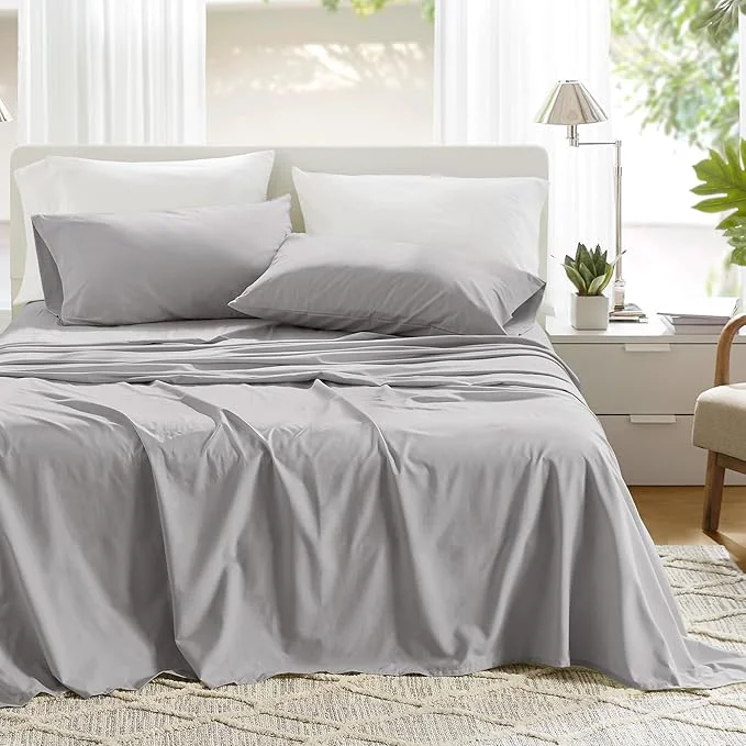 Specialty Comfort Spaces Cotton Sheet Set Breathable Lightweight Soft with 14 quot Elastic Pocket Fits up to 16 quot Mattress All Season Cozy Bedding Matching Pillow Case Full Grey 4 Piece Green