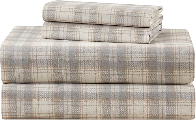 Authentic Comfort Spaces Cotton Sheets Cal King Breathable Naturally Cool Cotton Sheets Cotton Bed Sheets with 14 quot Elastic Pocket Fits up to 16 quot Mattress All Seasons Sheet Set Wesley Taupe 4 Piece Organic