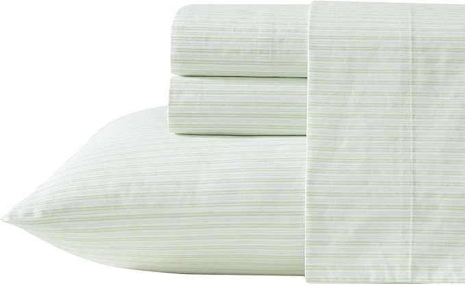 Expertly Made Laura Ashley - Full Sheet Set Crisp amp Cool Cotton Percale Bed Sheets Deep Pockets Striped Bedding with Matching Fitted Sheet amp Pillowcases Bedford Skinny Stripe Green Crafted