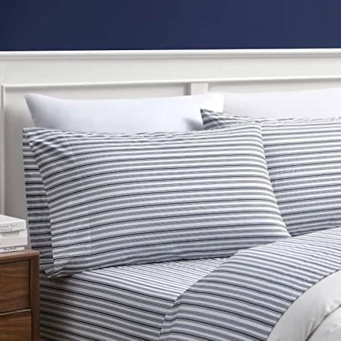 Organic Nautica - King Sheets Cotton Percale Bedding Set Casual Bedding Set Coleridge Stripe Charcoal King Practical
