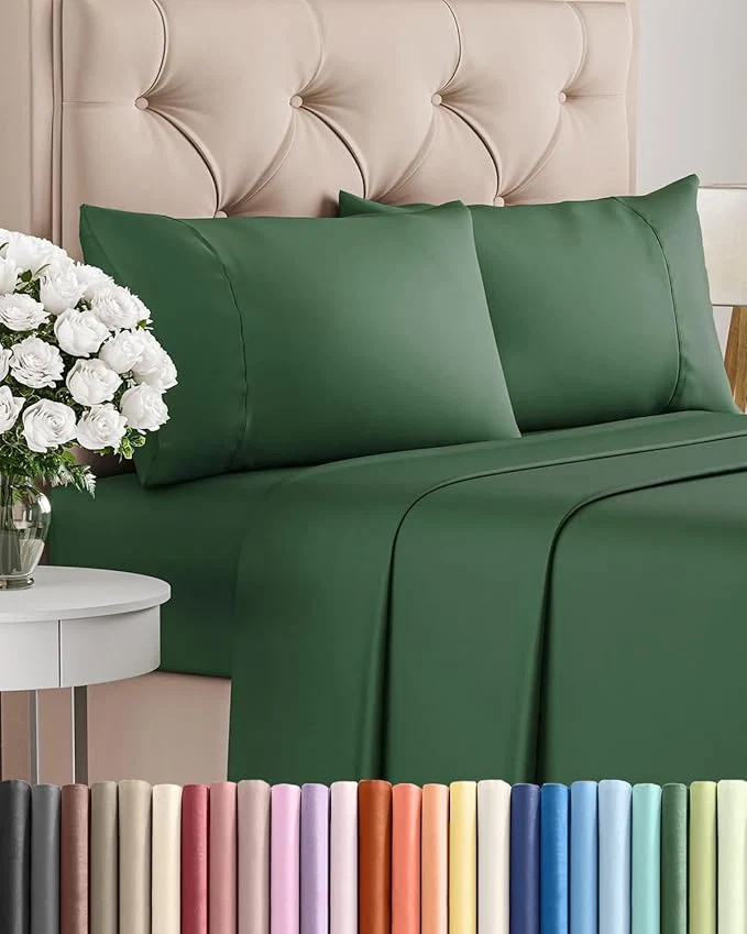 Original Design Twin 4 Piece Sheet Set - Comfy Breathable amp Cooling - Ultra Soft Hotel Luxury Bedding Set w 8-16 Inch Deep Pockets - 1 Flat amp 1 Fitted Sheet amp 2 Pillowcases - Cozy Wrinkle amp Easy Care - Emerald Pure