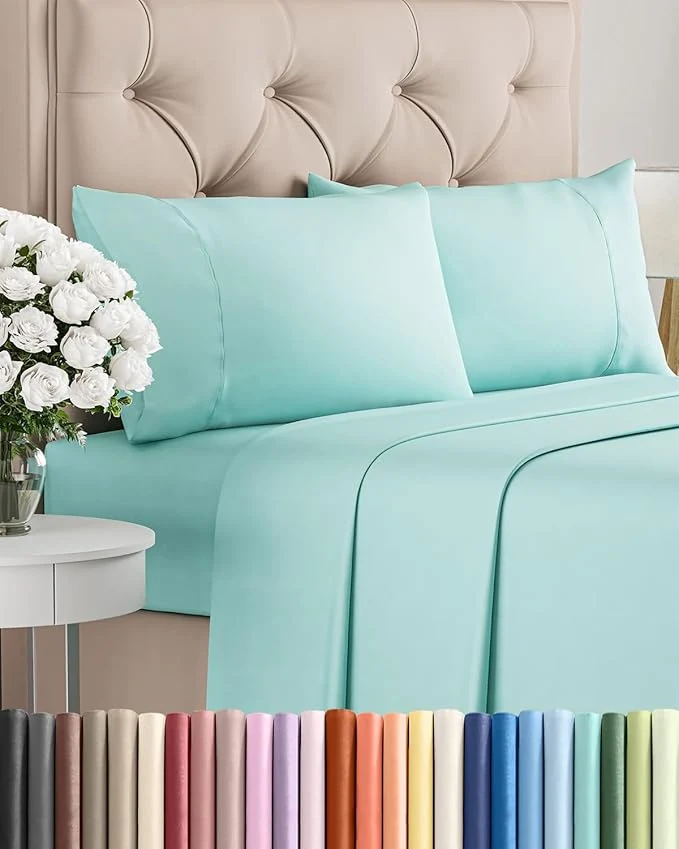 Convenient Twin XL 4 Piece Sheet Set - Comfy Breathable amp Cooling - Ultra-Soft Hotel Luxury Bedding Set w 8-16 Inch Deep Pockets - 1 Flat amp 1 Fitted Sheet amp 2 Pillowcases - Wrinkle amp Easy Care - Spa Blue Versatile