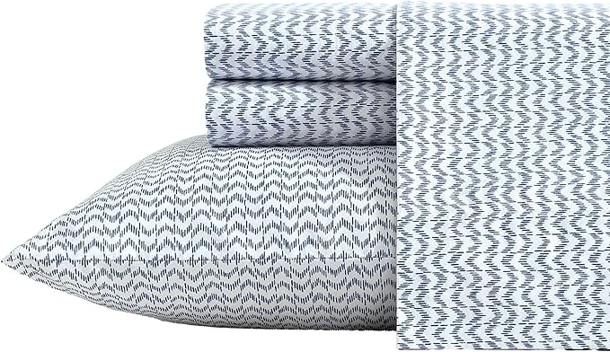 Fine Crafted Nautica - Sheets Cotton Percale Bedding Set with Matching Pillowcases Crisp amp Cool Deep Pocket Ikat Wave Blue King Selected