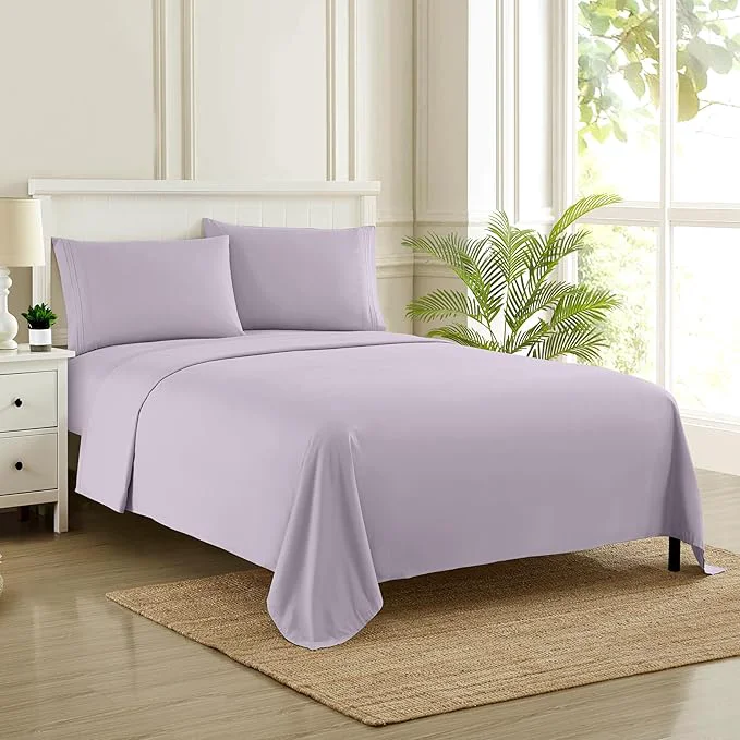 Environmentally Friendly King Size Sheets - Breathable Luxury Bed Sheets with Full Elastic amp Secure Corner Straps Built In - 1800 Supreme Collection Extra Soft Deep Pocket Bedding Set Sheet Set King Lilac Natural