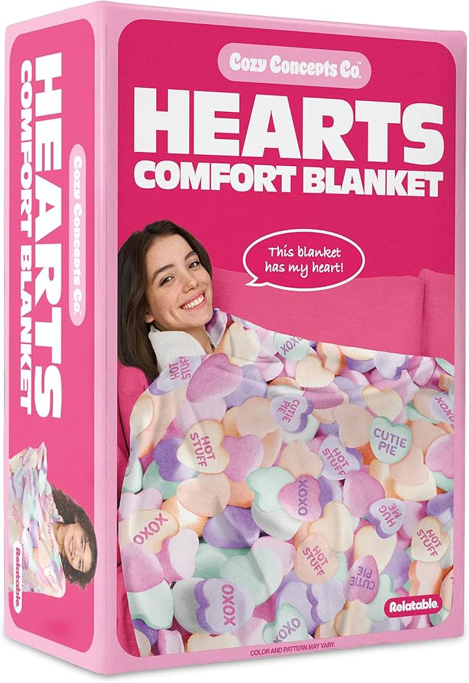 Fashionable Cozy Concepts Co. Hearts Comfort Blanket by Relatable – Valentine s Day Gift for Kids amp Friends Super Soft Plush Throw for Teens Cozy Dorm amp Bedroom Decor Lightweight