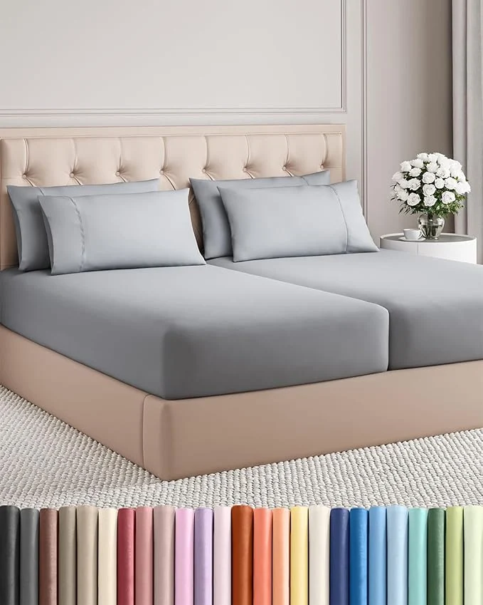Contemporary Split King 7 Piece Sheet Set - Comfy Breathable amp Cooling - Soft Hotel Luxury Bedding Set with 8-16 Inch Deep Pockets - 1 Flat amp 2 Fitted Sheet amp 4 Pillowcases - Wrinkle amp Easy Care - Steel Blue Versatile