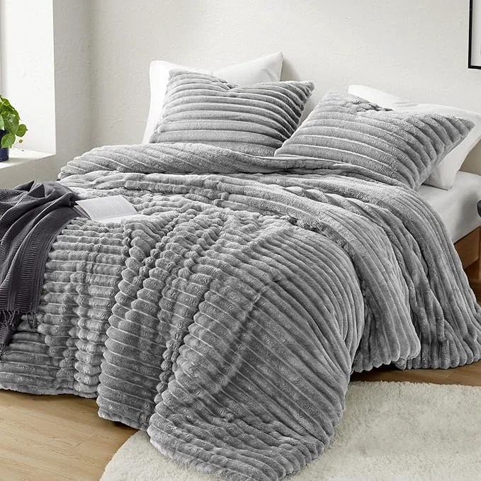 Versatile Intelligent Design Queen Comforter Set Cozy Plush Bedding Microfiber Reverse 3 Piece Lightweight Super Soft Ribbed Velvet Comforter 2 Shams All Season Fluffy Bed Set Avril Full Queen Grey Relaxed