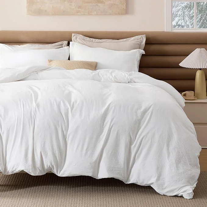 Sustainable Bedsure Removable Cover with Comforter Duvet Insert California King - 4 Pieces White Prewashed Soft Bedding Set for All Seasons Use Includes 1 Duvet Cover 1 Comforter 2 Pillow Shams Eco-Friendly