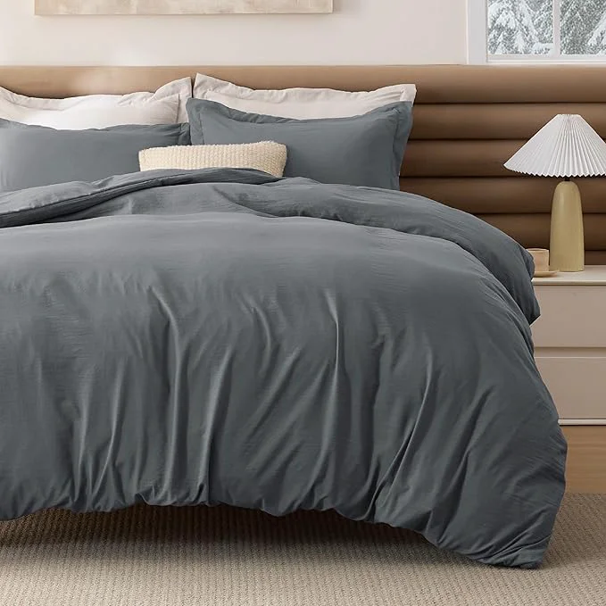 Exclusive Bedsure Removable Cover with Comforter Duvet Insert Full - 4 Pieces Dark Gray Prewashed Soft Bedding Set for All Seasons Use Includes 1 Duvet Cover 1 Comforter 2 Pillow Shams Elite