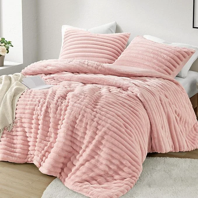 Elite Intelligent Design Twin Comforter Set Cozy Plush Bedding Microfiber Reverse 2 Piece Lightweight Super Soft Ribbed Velvet Comforter 1 Sham All Season Fluffy Bed Set Avril Twin Twin XL Pink Verified